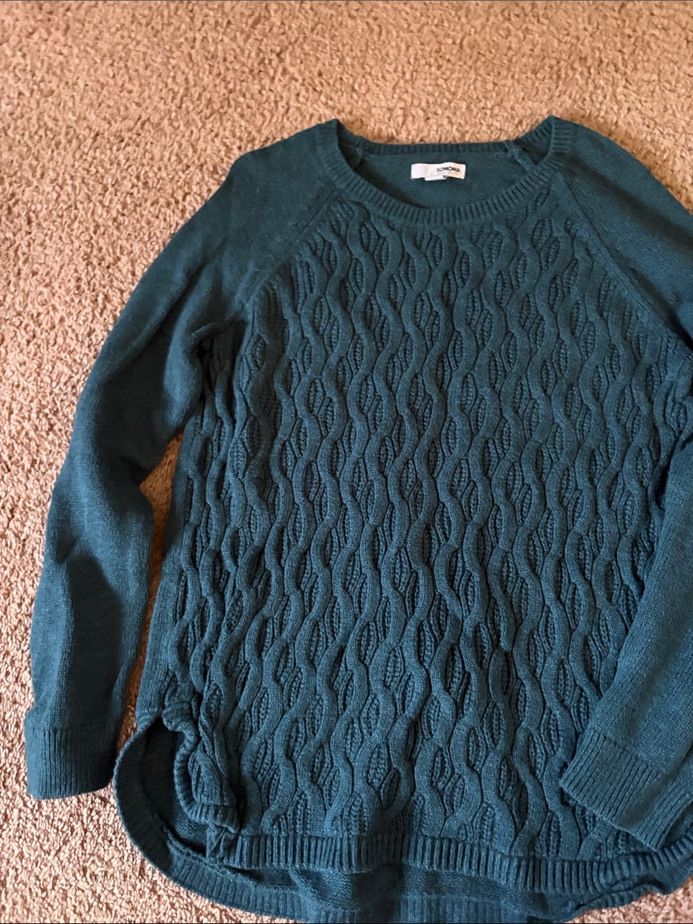 Sonoma Cable Knit Crewneck Sweater - Teal Green